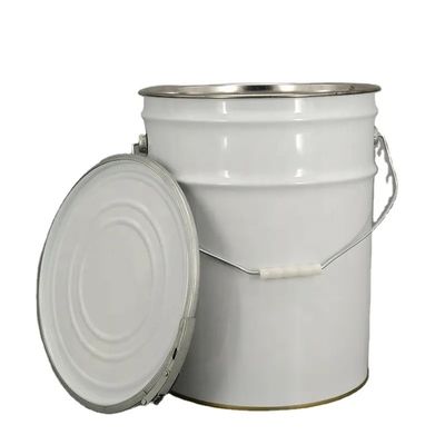 5 Gallon boya kovası, levye kilitli yüzük kapağı ile beyaz metal.