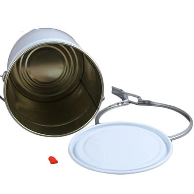 5 Gallon boya kovası, levye kilitli yüzük kapağı ile beyaz metal.