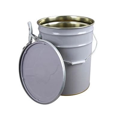 5 Gallon boya kovası, levye kilitli yüzük kapağı ile beyaz metal.