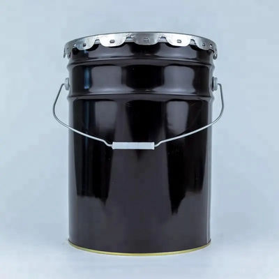 Siyah metal boya kovası ve kapağı 5 galon, paslanmaz plastik astar ve çiçek kenarı kapağı ile.